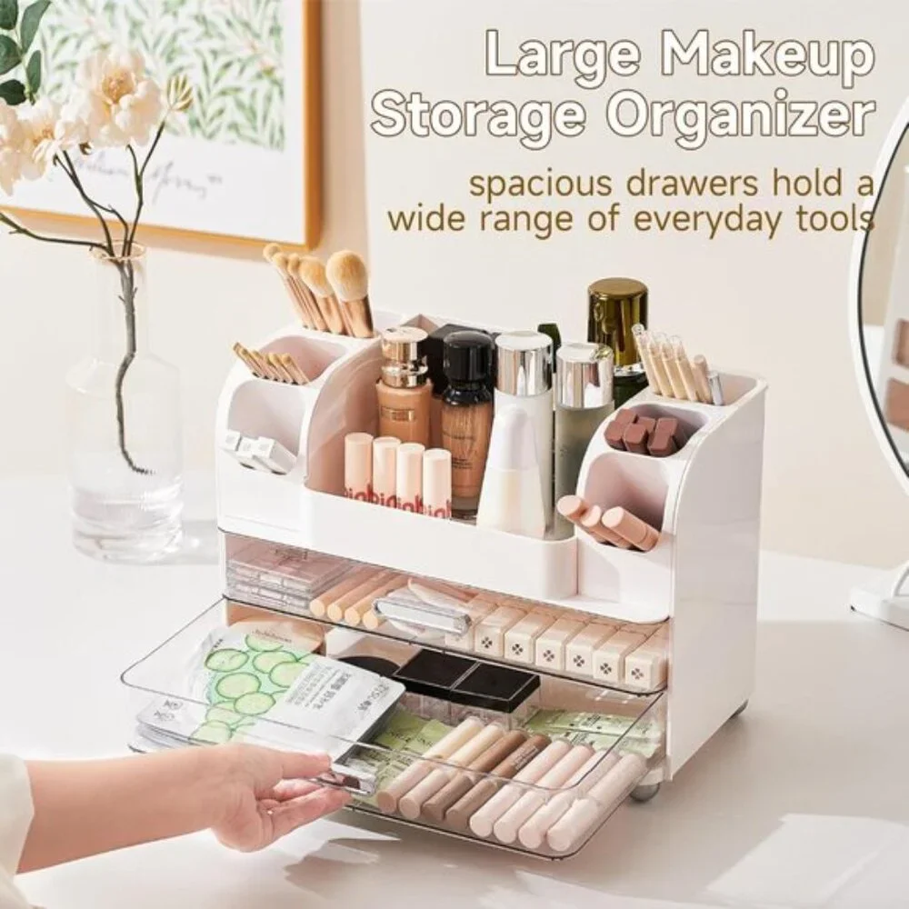 New Makeup Organizer with 2 Drawers, Vanity Storage for Skincare, Brushes & More